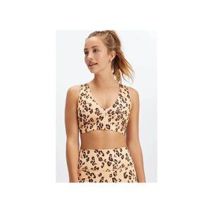 Fabletics On-The-Go Midi Sports Bra Desert Leopard Large NWT